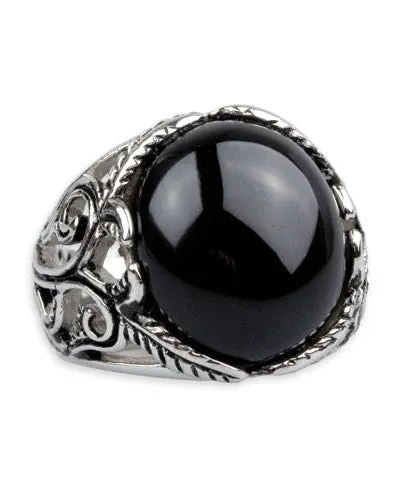 BIG BLACK ORNAMENT STEEL RING