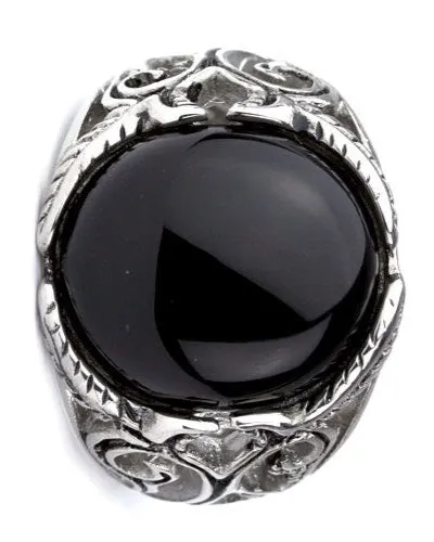 BIG BLACK ORNAMENT STEEL RING