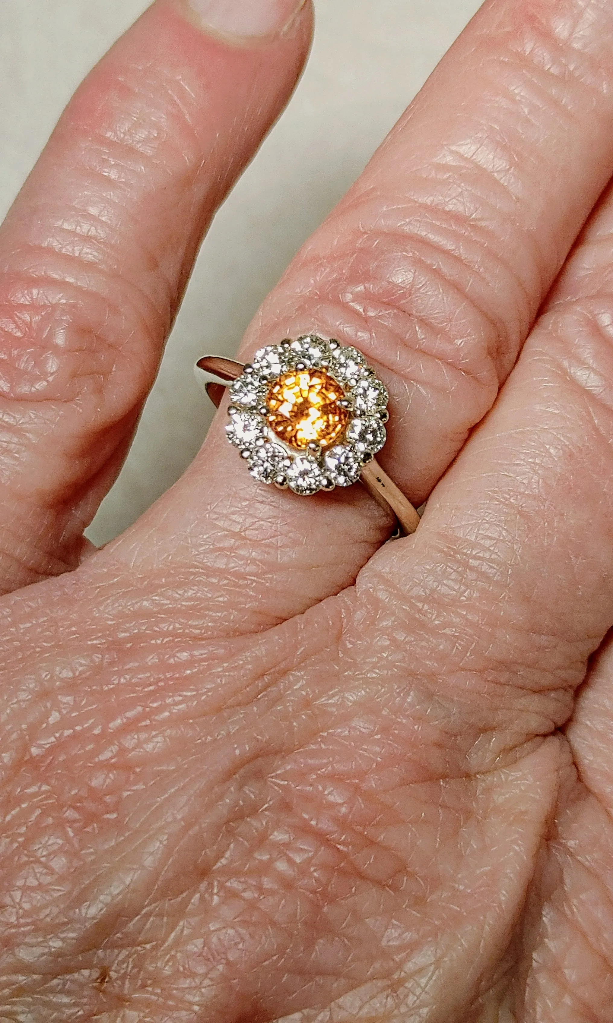 Big Sale-14K White Gold Diamond Halo Ring set with Orange Sapphire