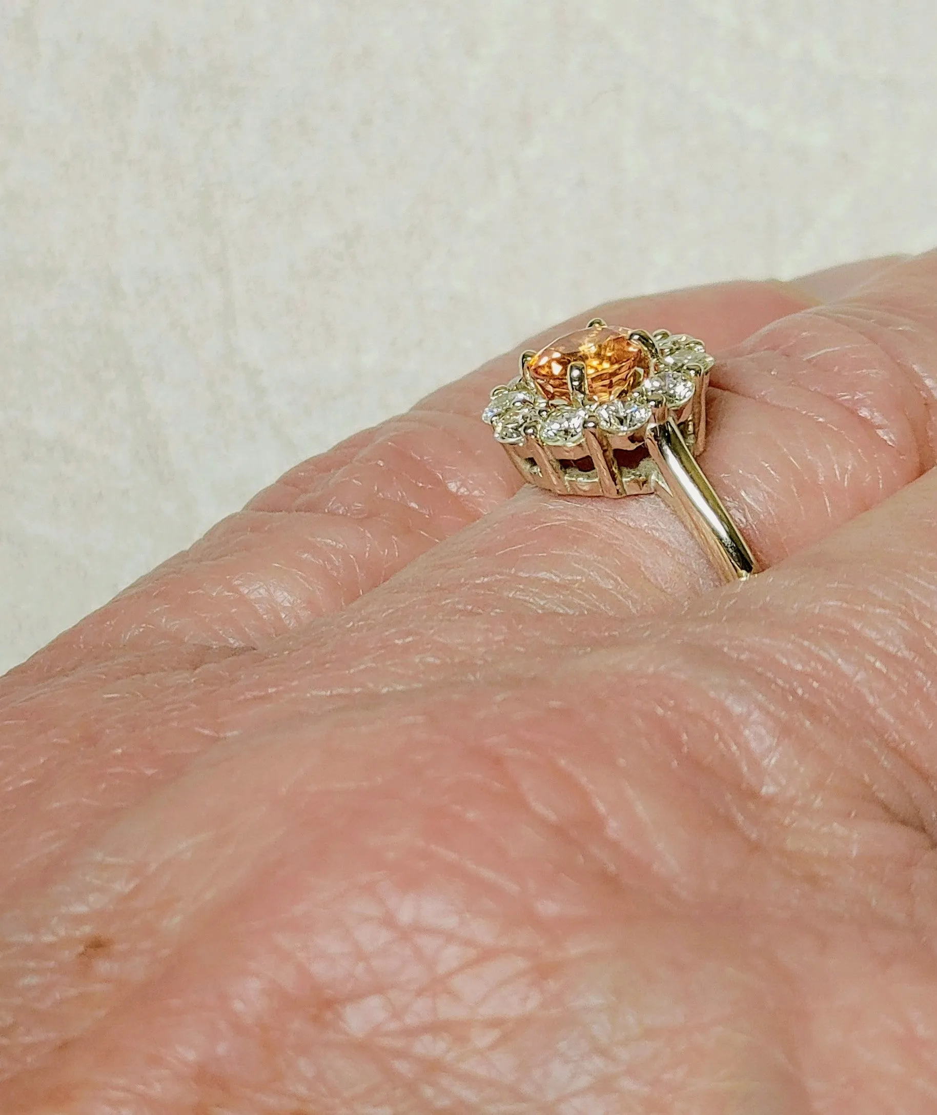 Big Sale-14K White Gold Diamond Halo Ring set with Orange Sapphire