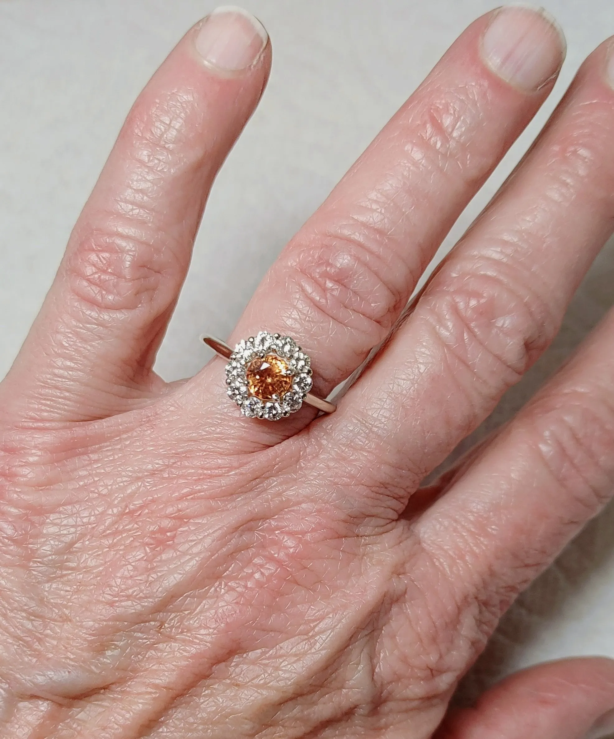 Big Sale-14K White Gold Diamond Halo Ring set with Orange Sapphire