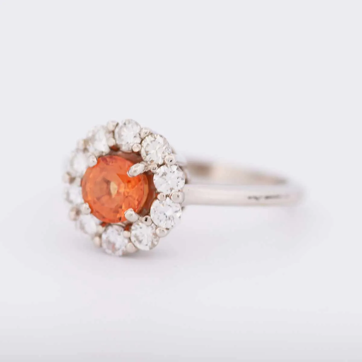 Big Sale-14K White Gold Diamond Halo Ring set with Orange Sapphire