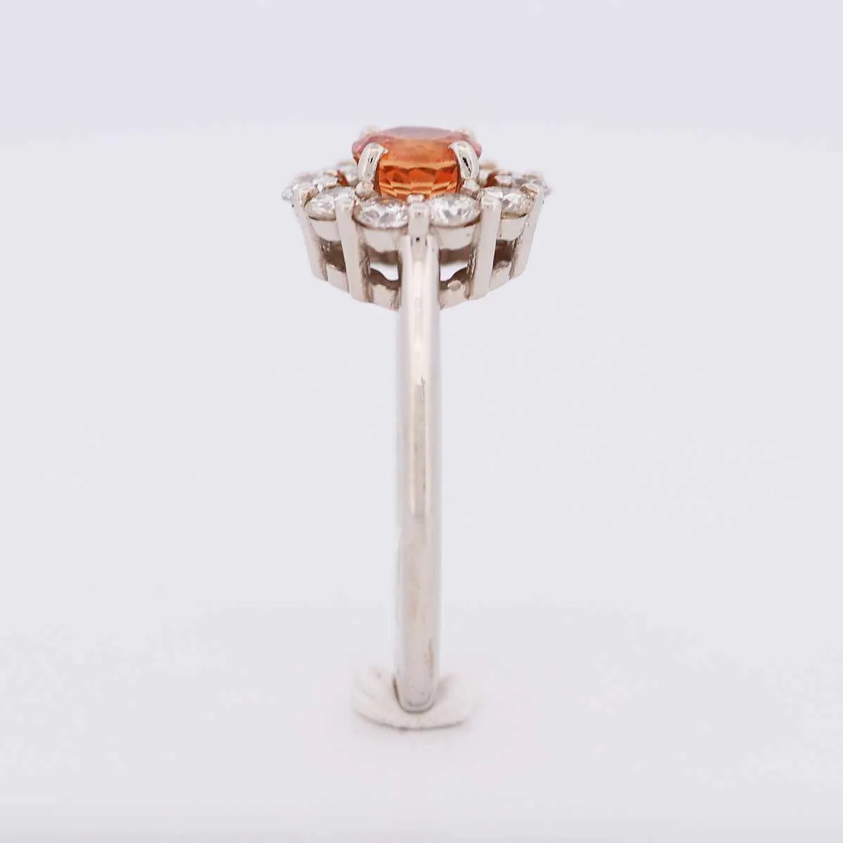 Big Sale-14K White Gold Diamond Halo Ring set with Orange Sapphire