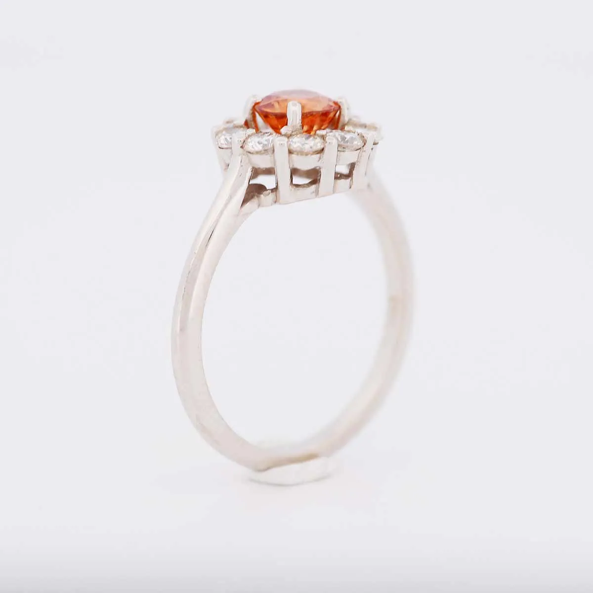 Big Sale-14K White Gold Diamond Halo Ring set with Orange Sapphire