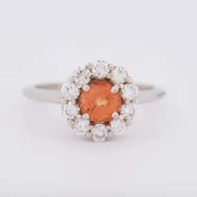 Big Sale-14K White Gold Diamond Halo Ring set with Orange Sapphire