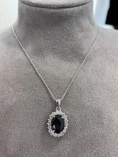 Black Cubic Zirconia Necklace - Sterling Silver