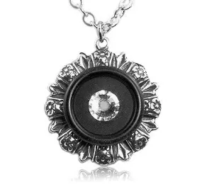 Black Floral Crystal Vintage Button Pendant