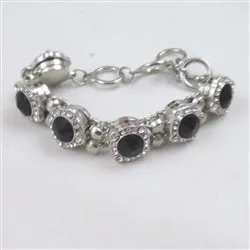 Black Rhinestone Silver Bangle Bracelet