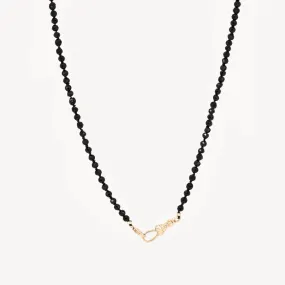 black spinel beaded mood necklace - 10k yellow gold, black spinel