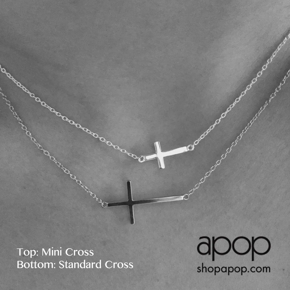 Blackened Silver Horizontal Cross Bracelet 7 inch