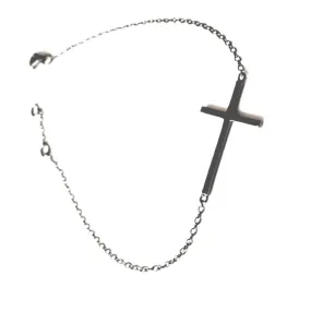 Blackened Silver Horizontal Cross Bracelet 7 inch