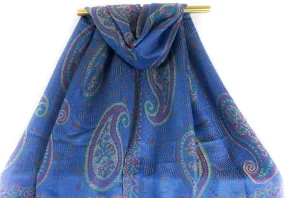 Blue Big Paisley Pashmina Scarf Bohemian Shawl