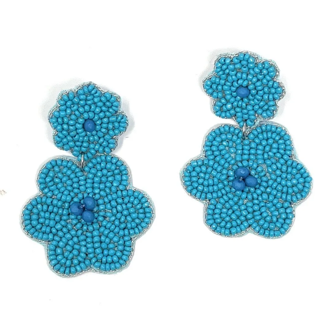 Blue Flower Beaded Earrings