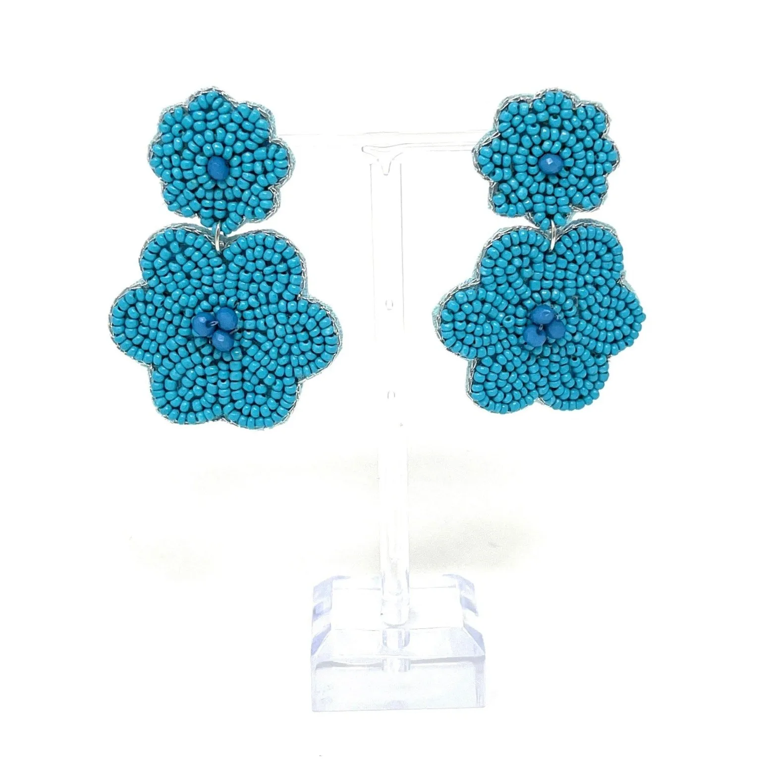 Blue Flower Beaded Earrings