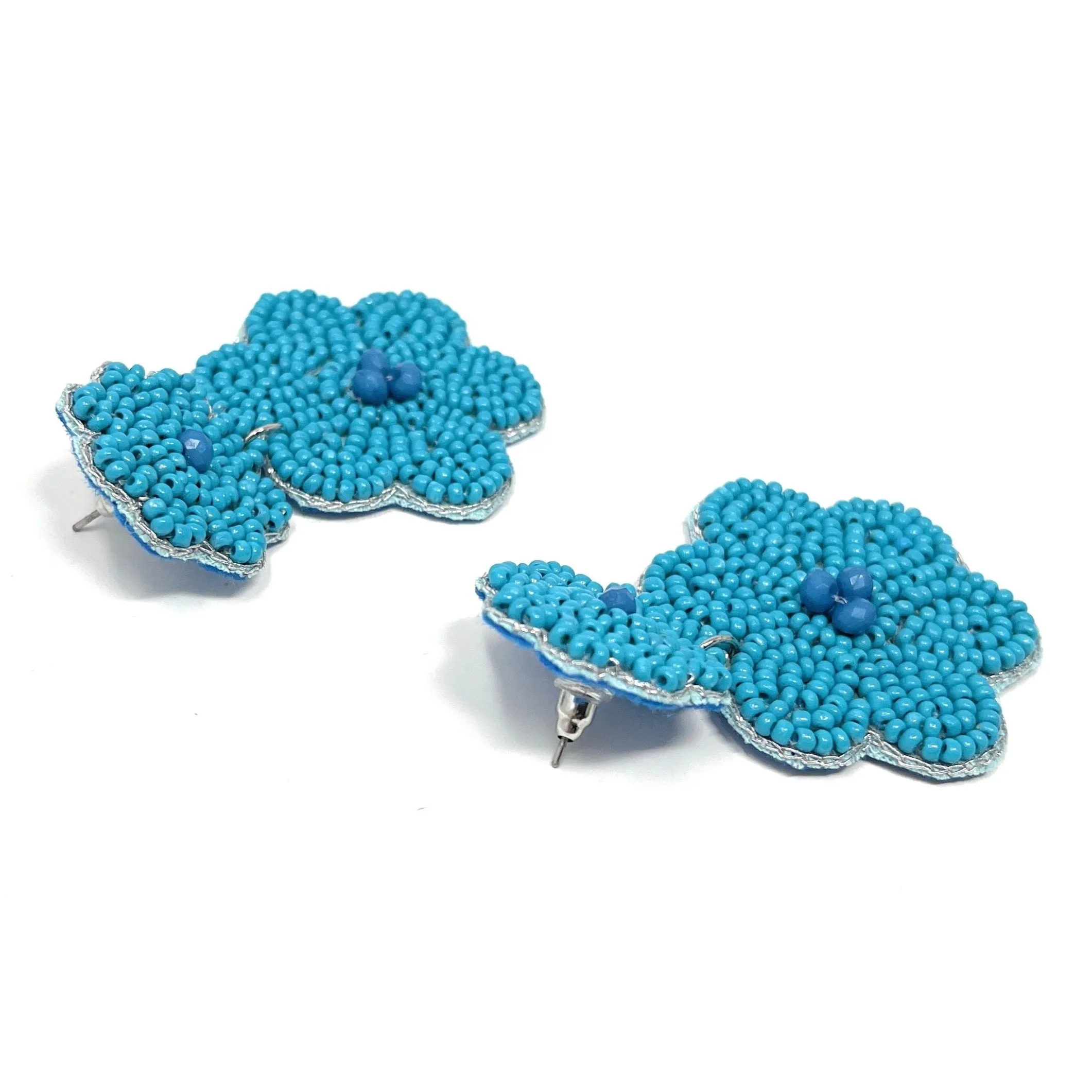 Blue Flower Beaded Earrings