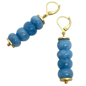 Blue Jade Rondelle Stack Earrings With Matte Gold Saucer Accents