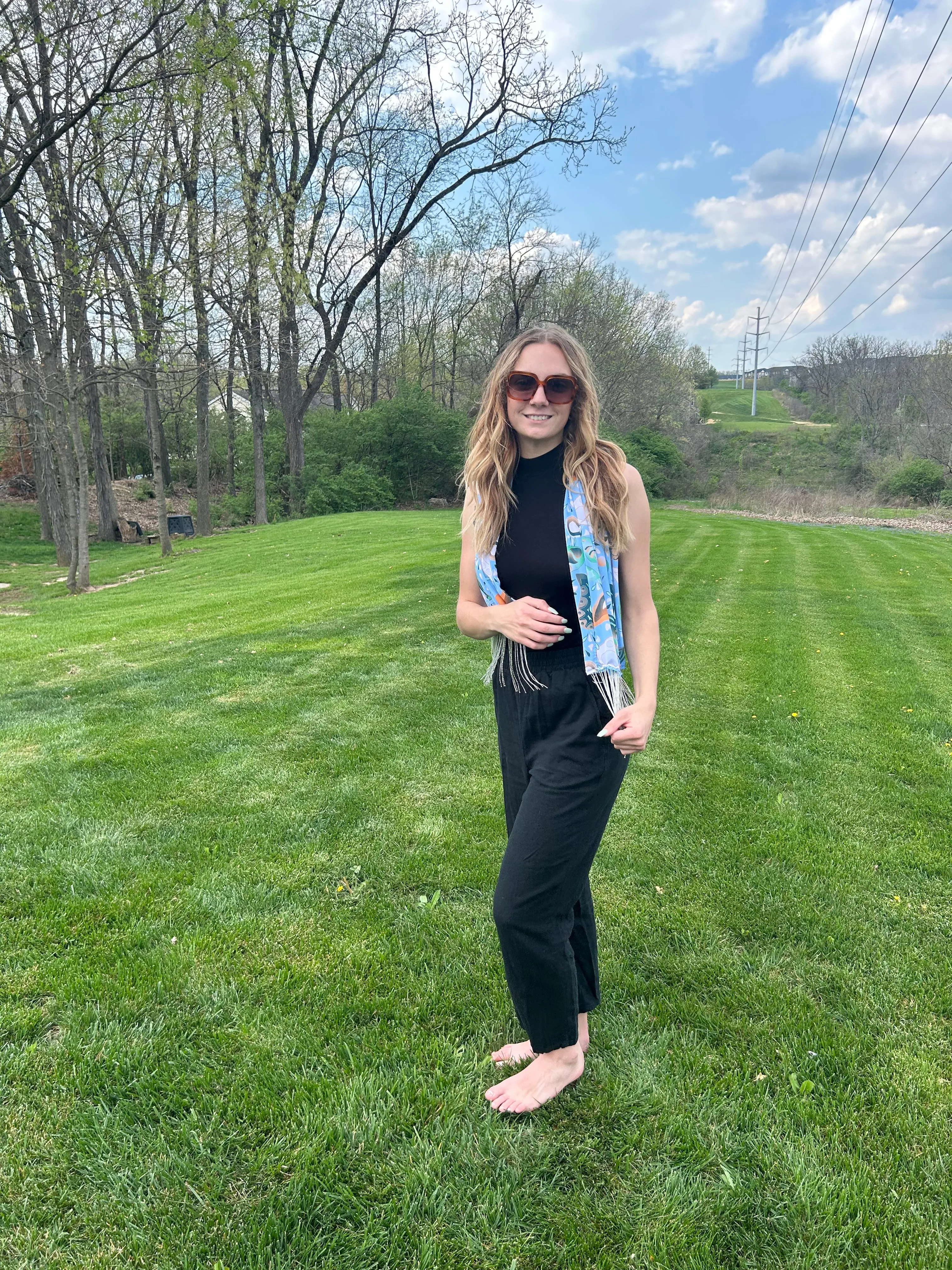 Blue Paisley scarf with glass bead trim