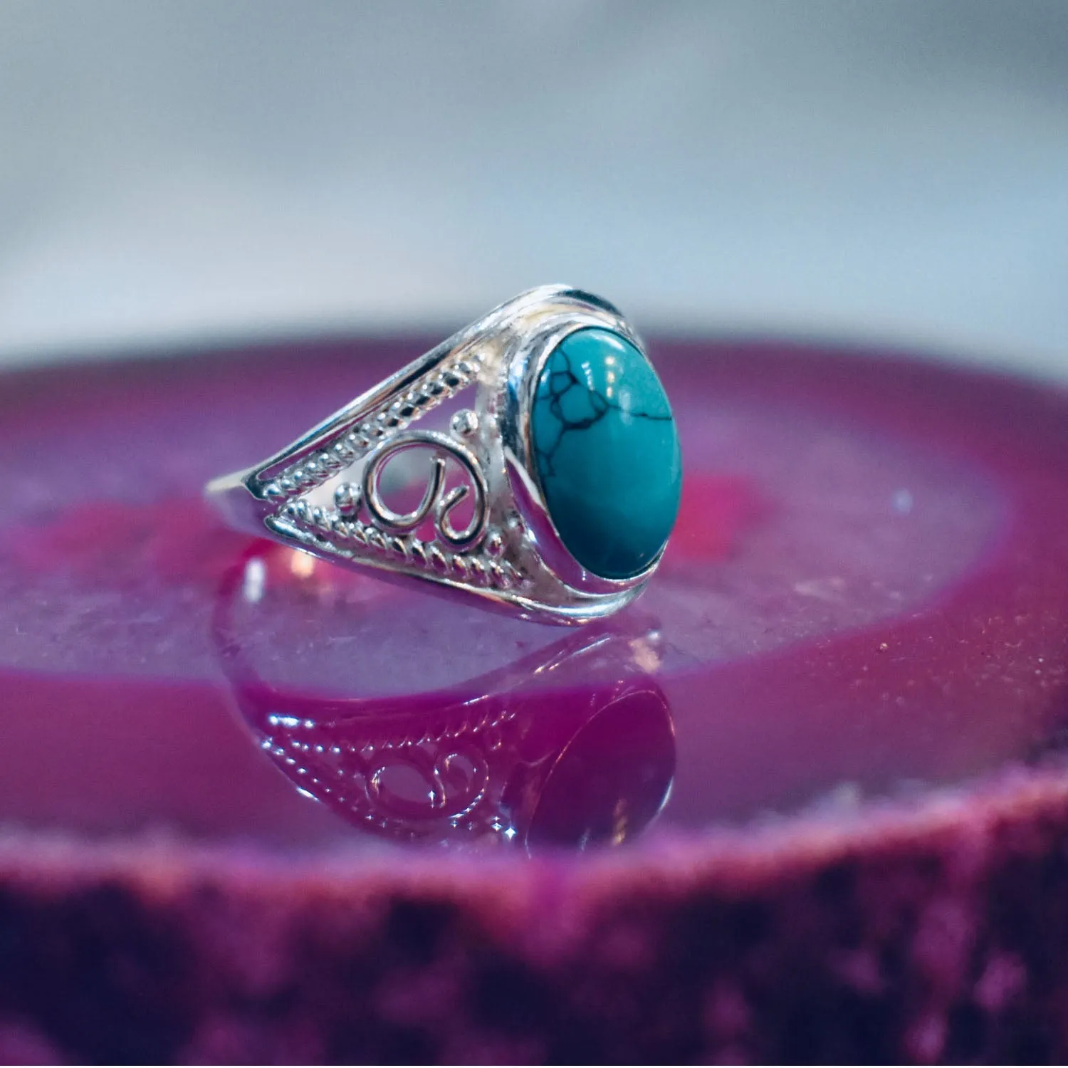 Blue Turquoise Ring (925) Sterling Silver