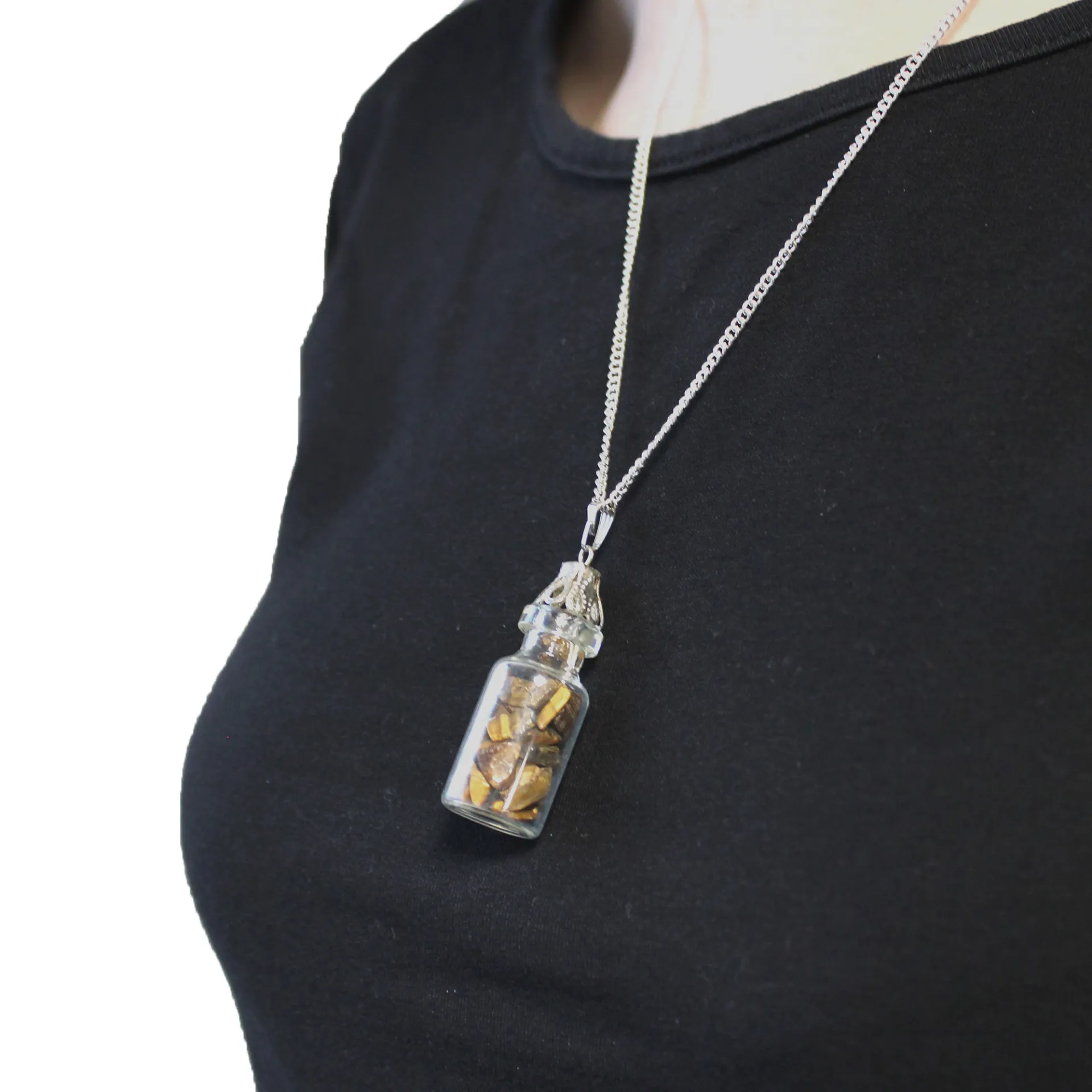 Bottled Gemstones Necklace - Tiger Eye | Unique Gemstone Jewelry