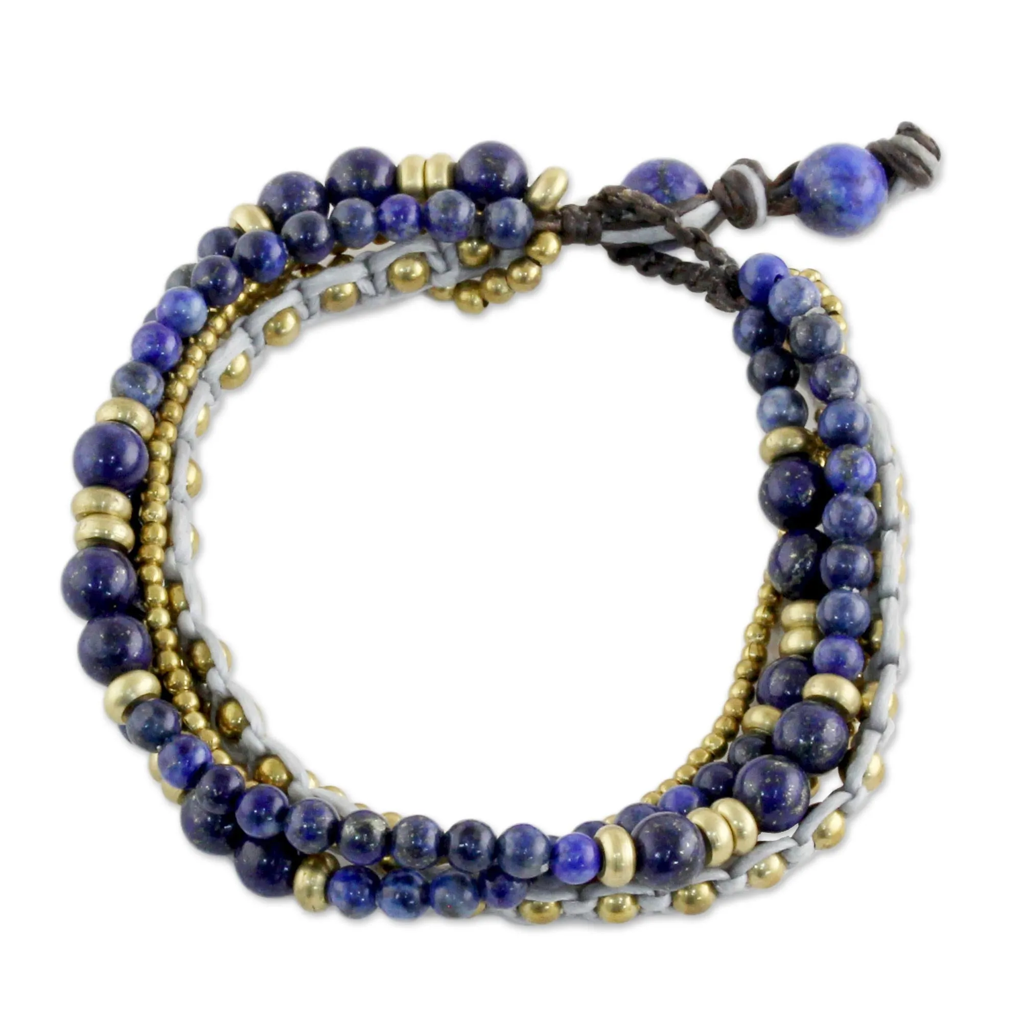 Brisk Ocean Brass and Lapis Lazuli Multi-Strand Beaded Bracelet