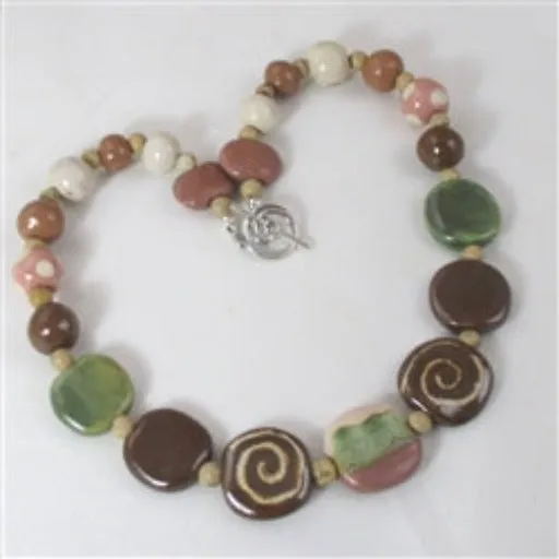 Brown & Green Handmade Fair Trade Bead Kazuri Necklace