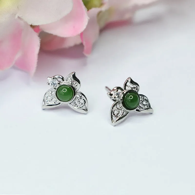 Butterfly Earrings with Hotan Jade Jasper in S925 Silver