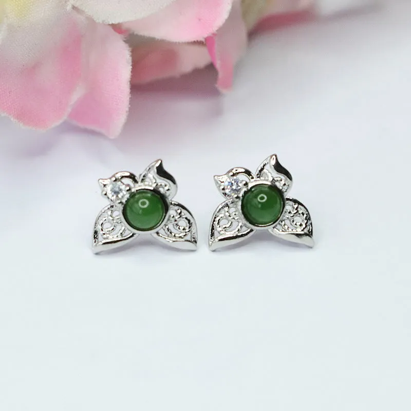 Butterfly Earrings with Hotan Jade Jasper in S925 Silver