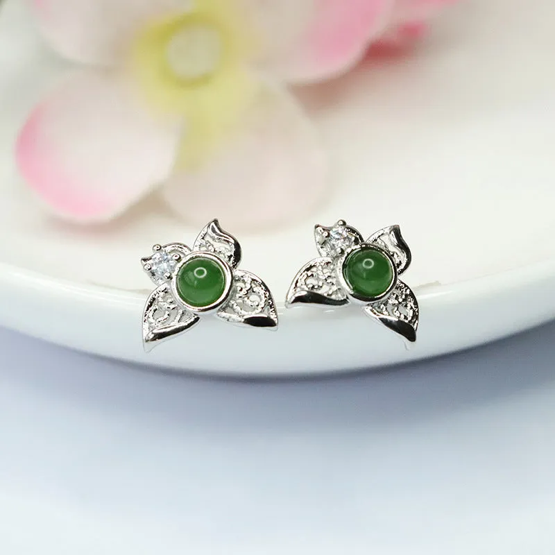 Butterfly Earrings with Hotan Jade Jasper in S925 Silver