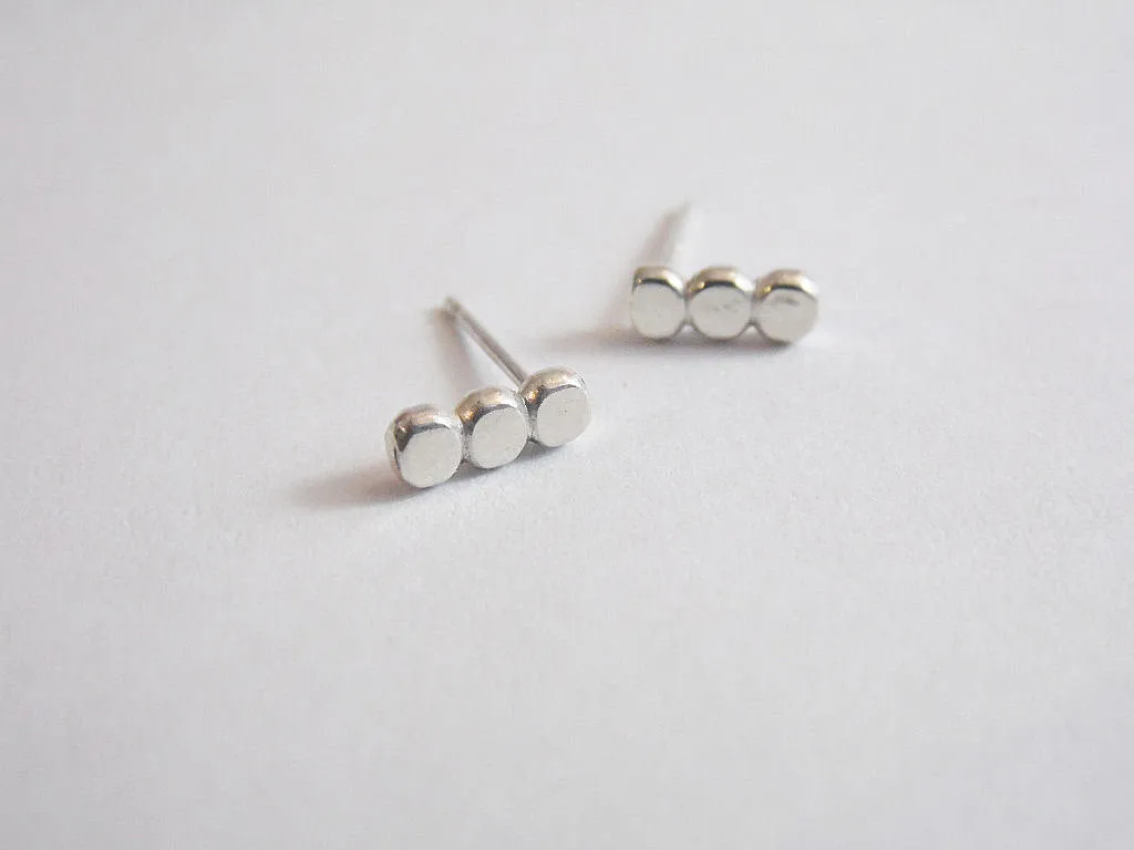 Button Earrings Sterling Silver Bar Earrings Post