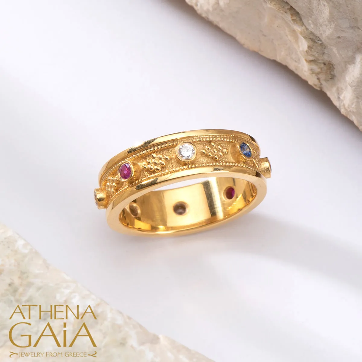 Byzantine Embroidery Narrow Band Ring