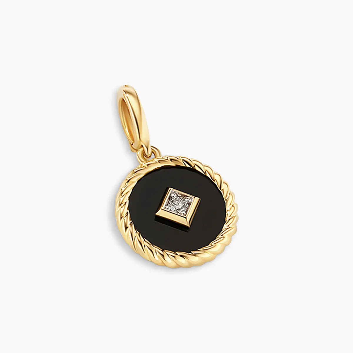 Cable Collectibles Charm 18K Yellow Gold with Black Enamel and Center Diamond