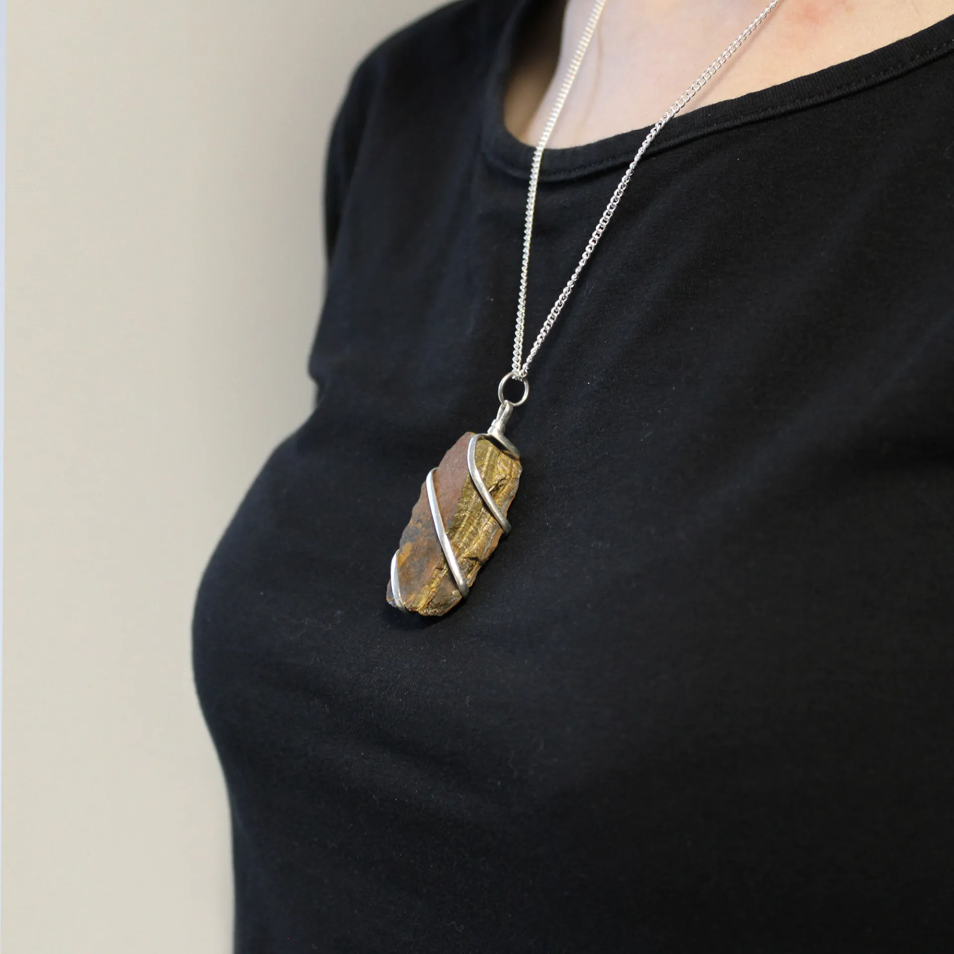 Cascade Wrapped Gemstone Necklace - Rough Tiger Eye: Natural Elegance & Courage