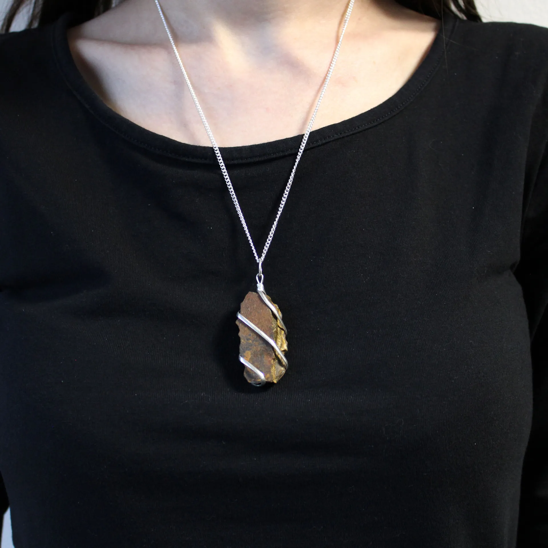 Cascade Wrapped Gemstone Necklace - Rough Tiger Eye: Natural Elegance & Courage