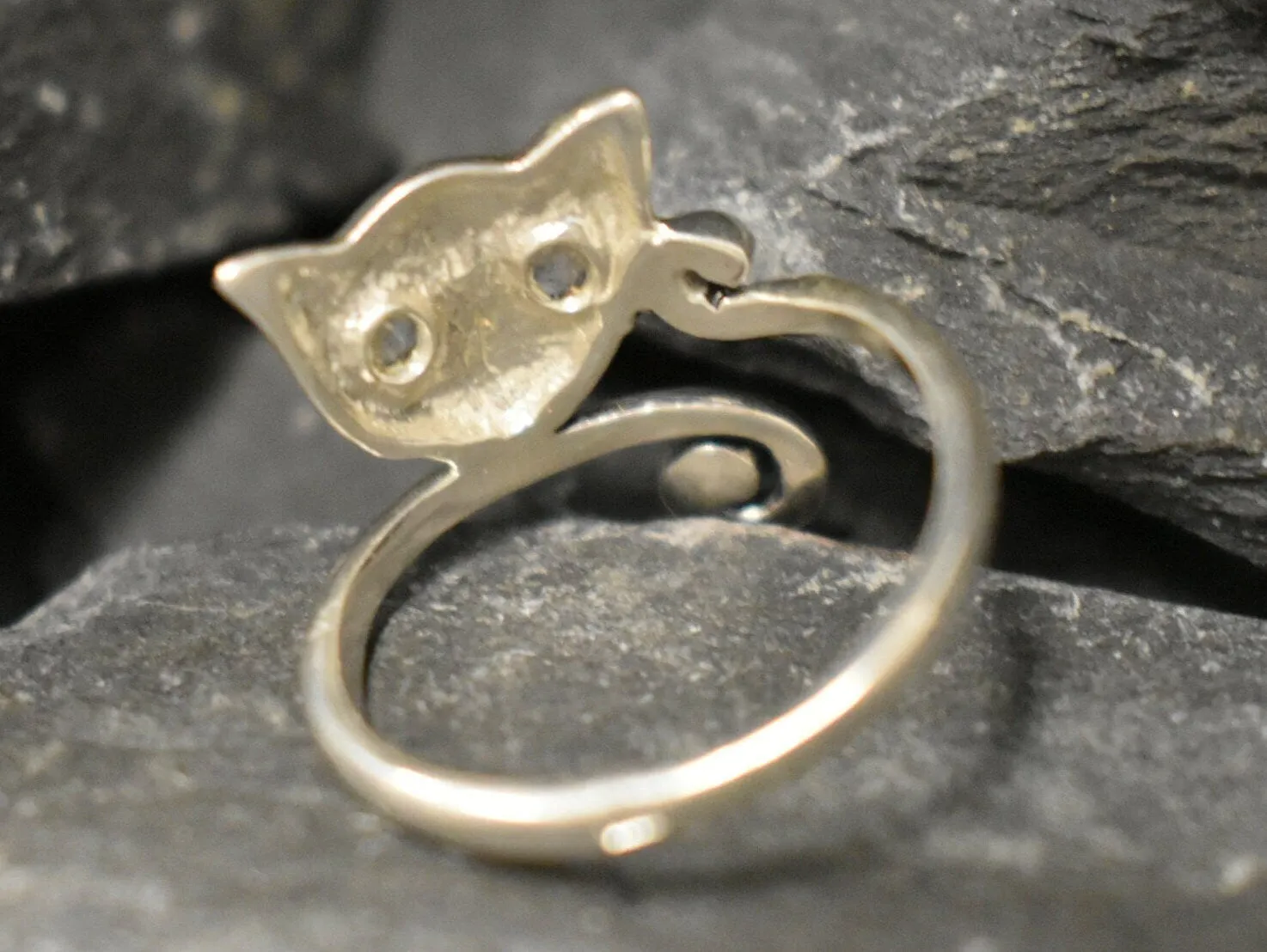 Cat Silver Ring - Moonstone Cat Ring - Cat Lover Ring