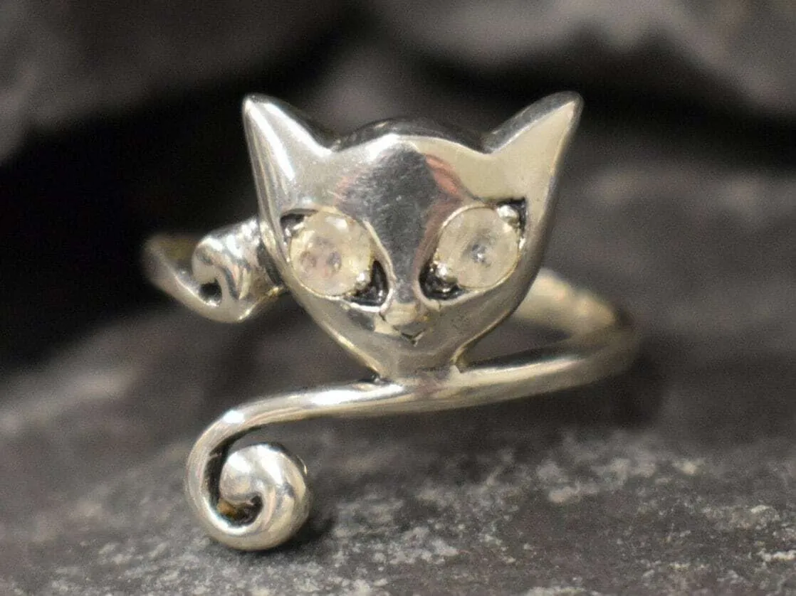 Cat Silver Ring - Moonstone Cat Ring - Cat Lover Ring