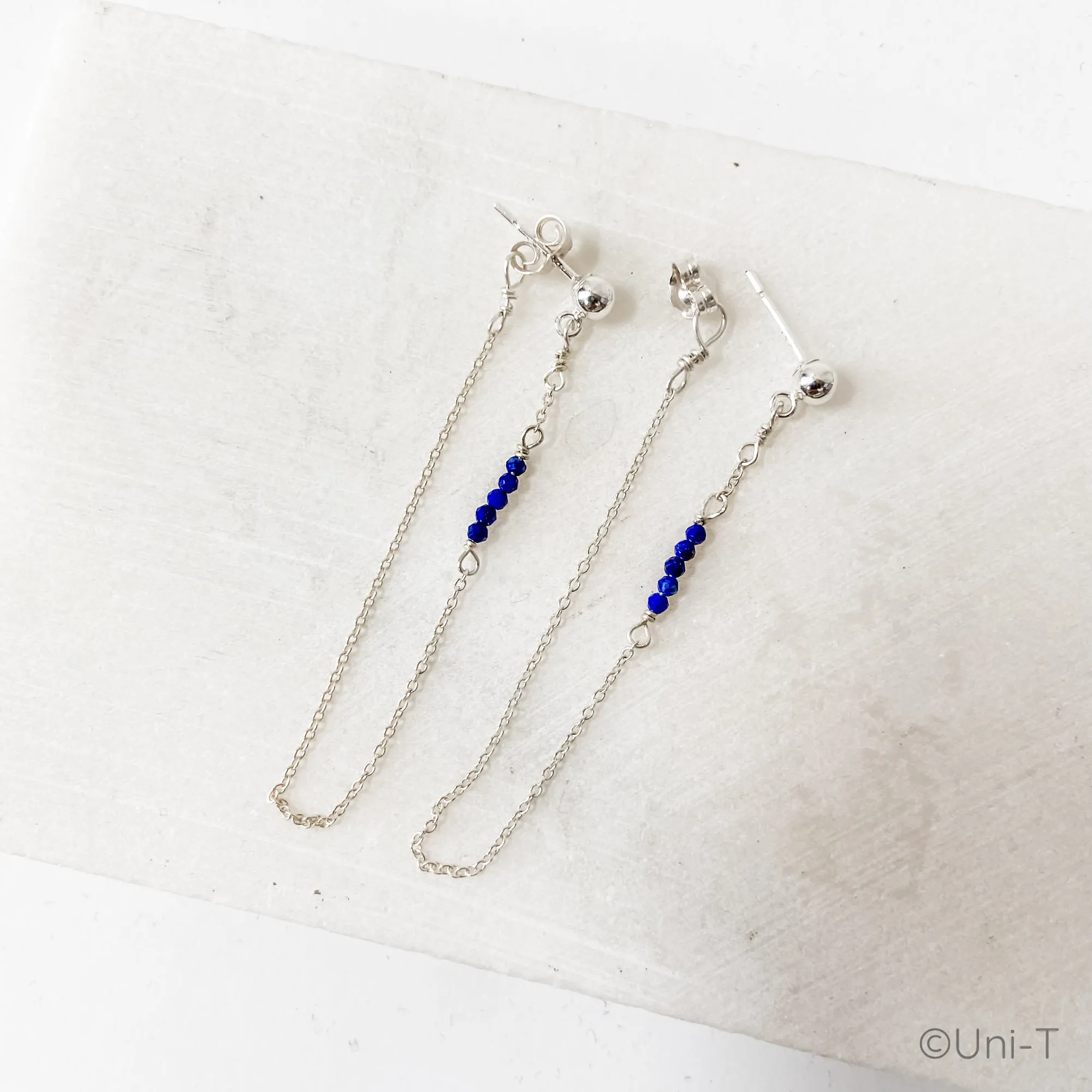 Chain Loop Earrings with Gemstones - Moonstone, Lapis, Iolite