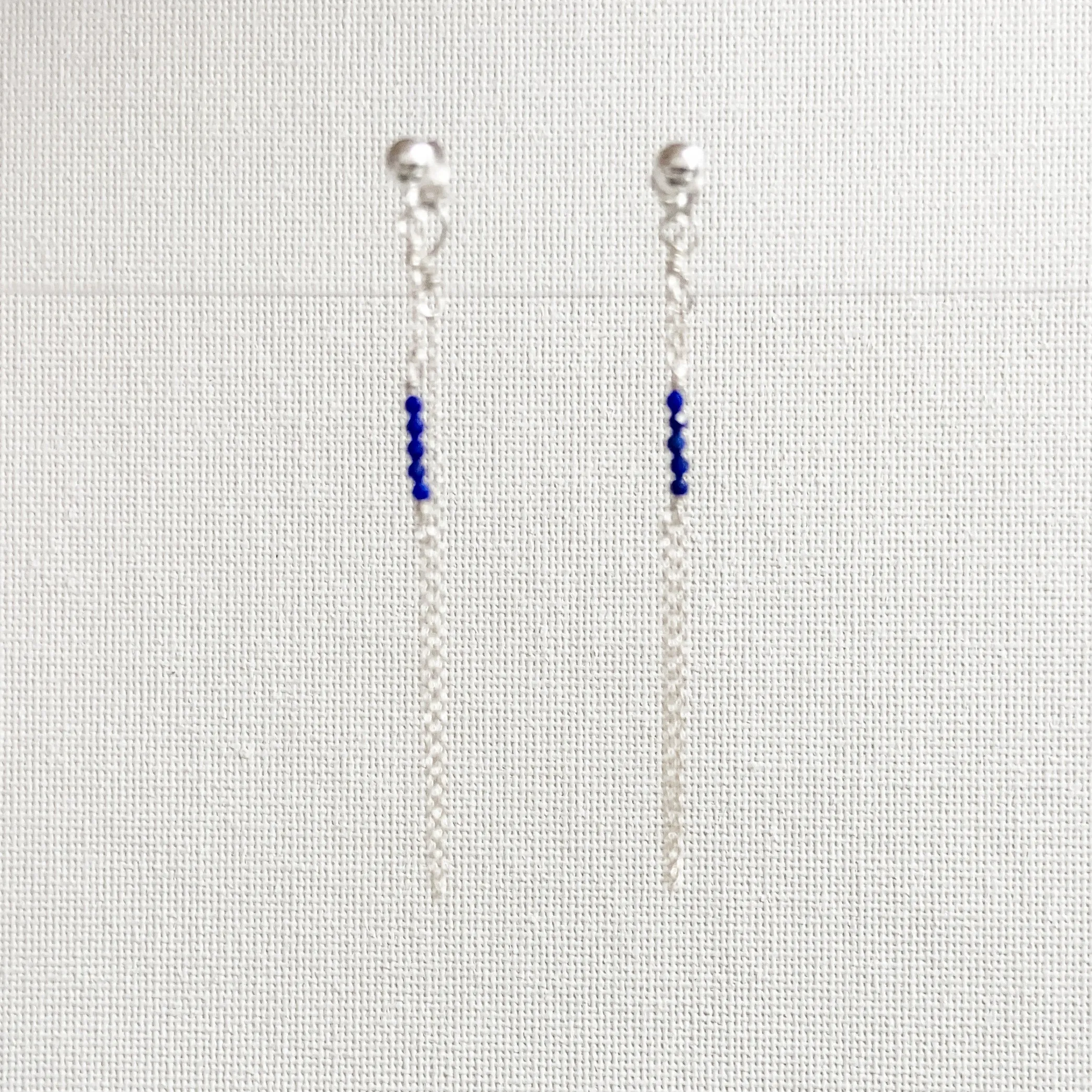 Chain Loop Earrings with Gemstones - Moonstone, Lapis, Iolite