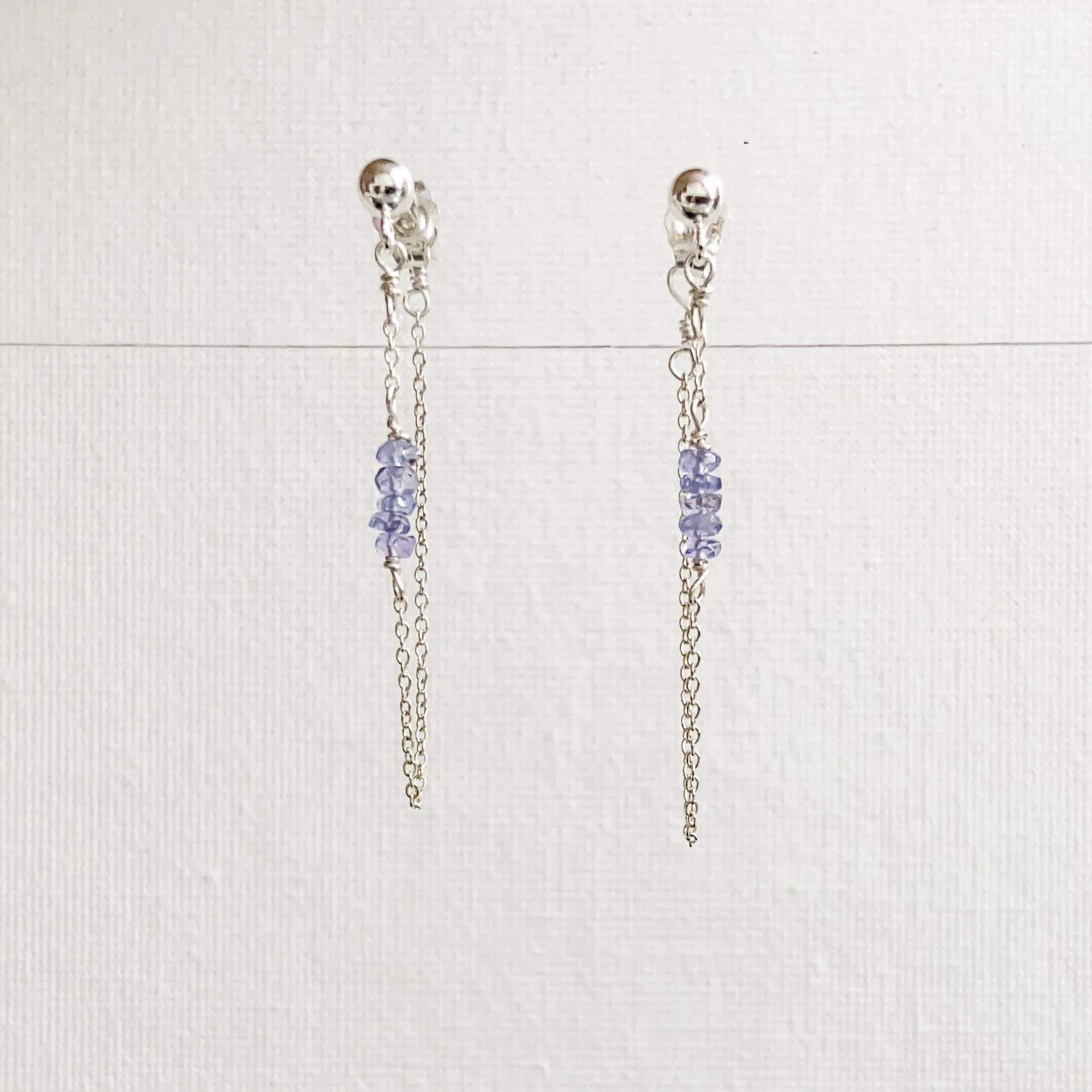 Chain Loop Earrings with Gemstones - Moonstone, Lapis, Iolite