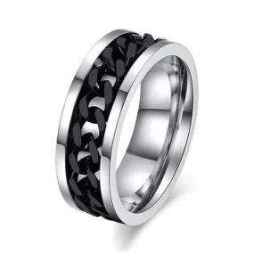 Chain Spinner Ring-Stainless Steel & Titanium Chain Spinner Inset in Gold, Silver or Black Color