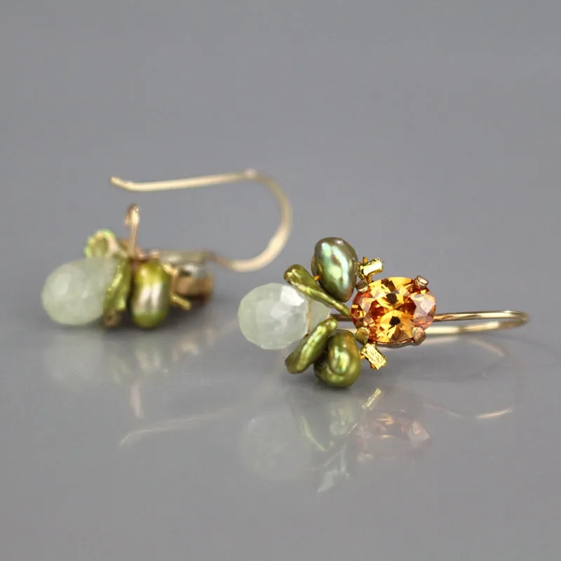 Champagne Zircon Jade Bee Earrings