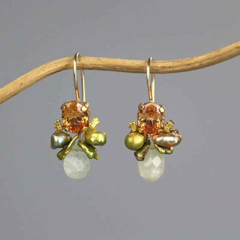 Champagne Zircon Jade Bee Earrings