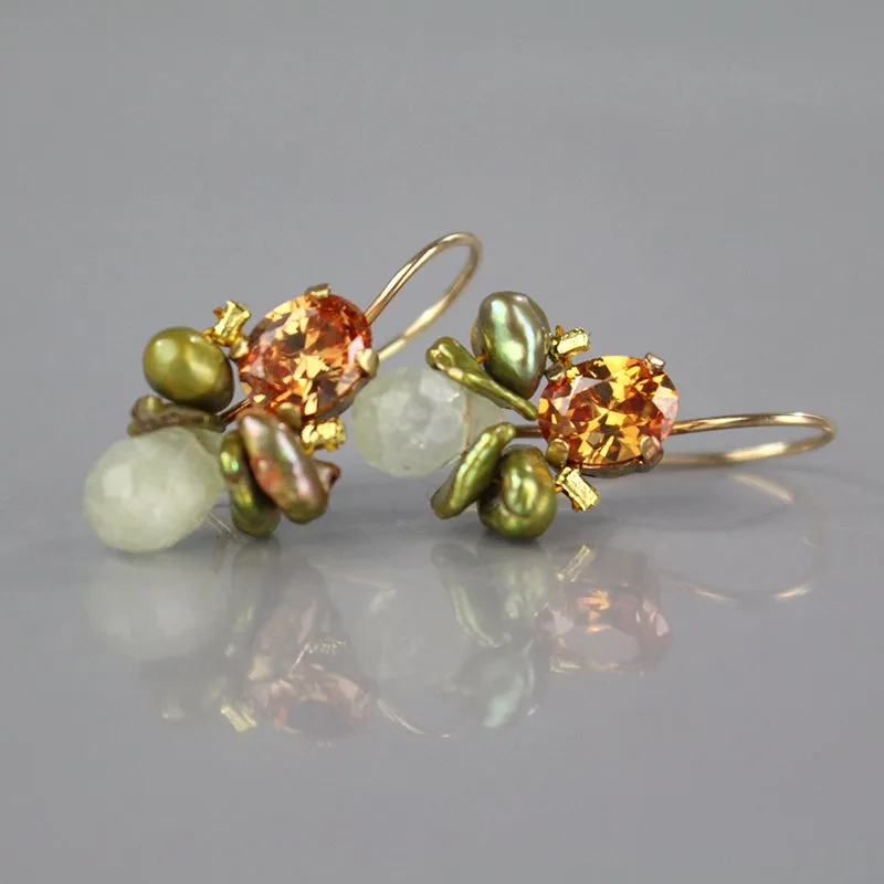 Champagne Zircon Jade Bee Earrings