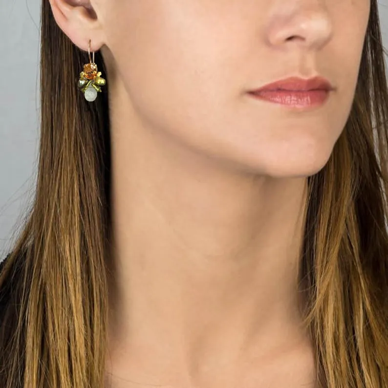 Champagne Zircon Jade Bee Earrings