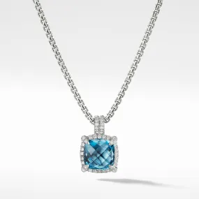 Chatelaine Pave Bezel Pendant Necklace with Hampton Blue Topaz and Diamonds