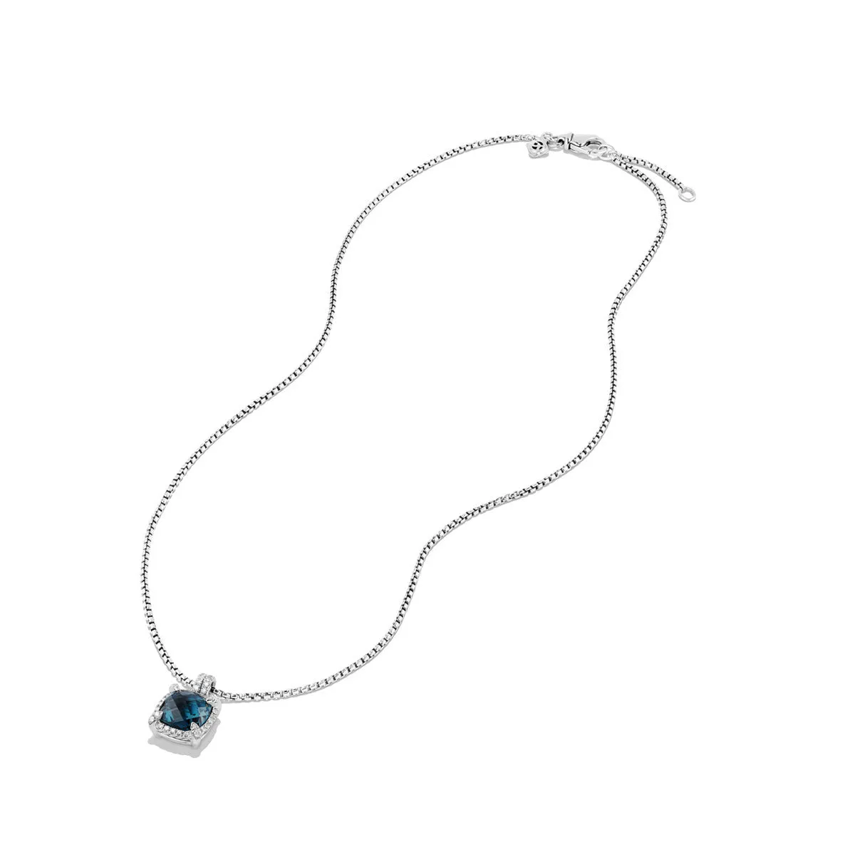 Chatelaine Pave Bezel Pendant Necklace with Hampton Blue Topaz and Diamonds