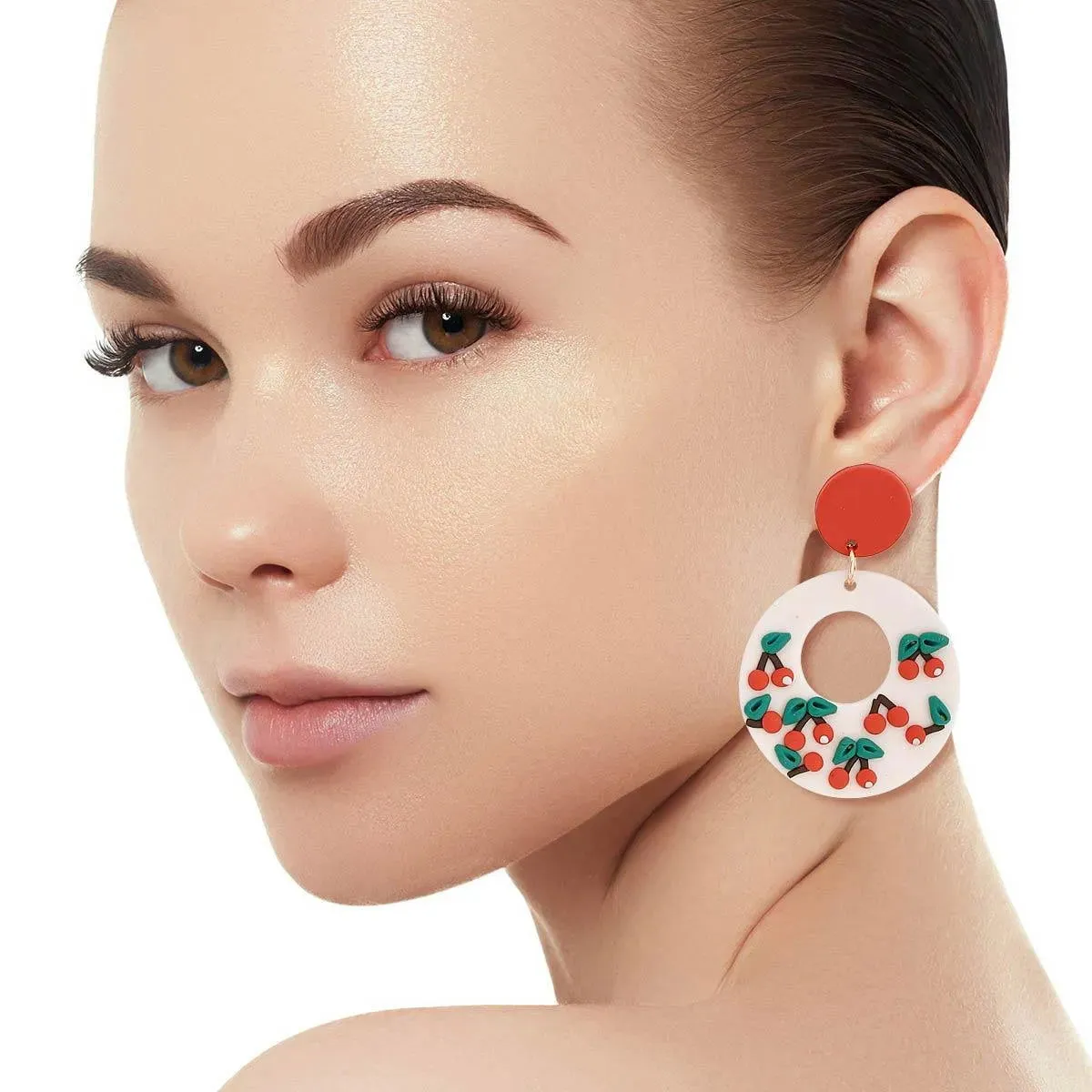 Cherry-Topped White Hoops: Sweetest Earrings