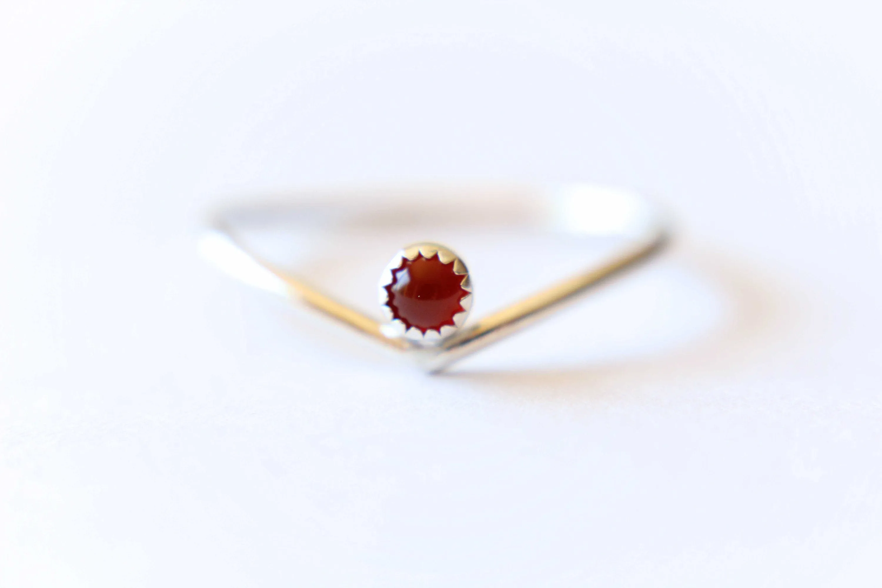 Chevron Ring, Stackable Ring, Birthstone Ring, Dainty Gemstone Ring, Minimalist Stackable Sterling Silver Birthstone Ring, Carnelian, Gift