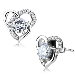 CJ078 Wholesale Women's Stainless Steel High polished AAA Grade CZ Clear Heart Earrings