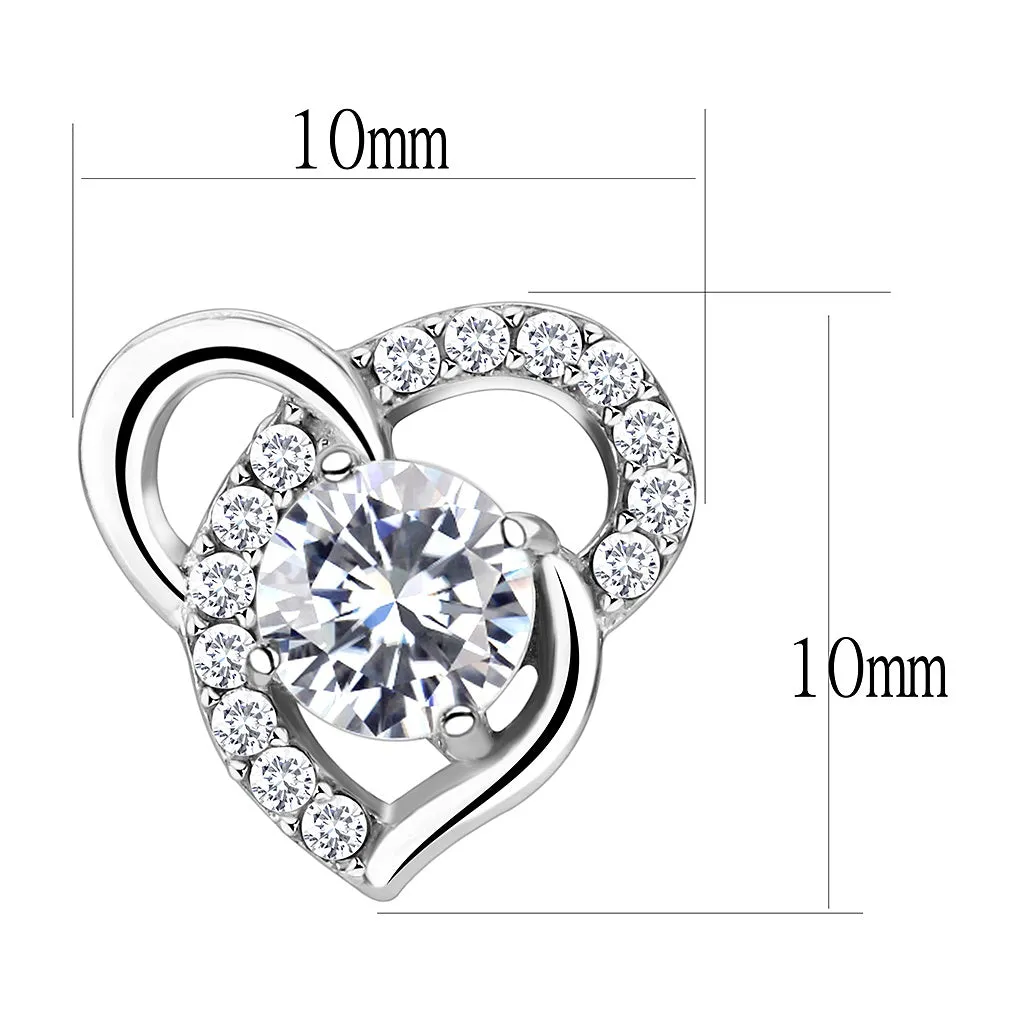 CJ078 Wholesale Women's Stainless Steel High polished AAA Grade CZ Clear Heart Earrings