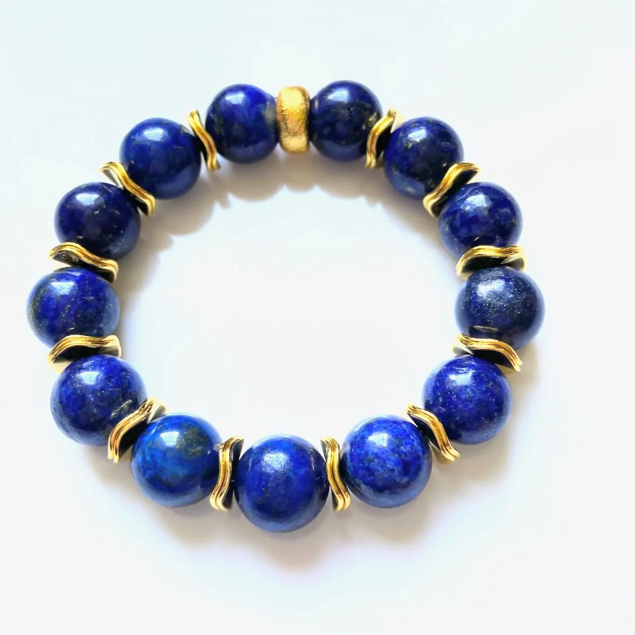 Classic Lapis Lazuli Gemstone Gold Beaded Bracelet